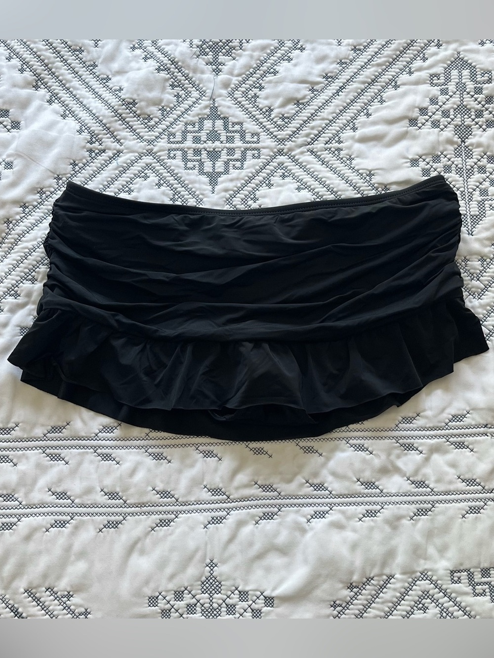 Kenneth Cole Reaction Black Ruched Ruffle Swim Skirt Bikini Bottom - Picture 1 of 3
